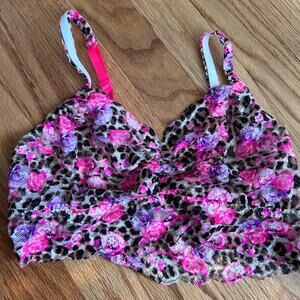 PINK Victoria's Secret Neon Pink Purple Floral Leopard Lace Bralette Medium